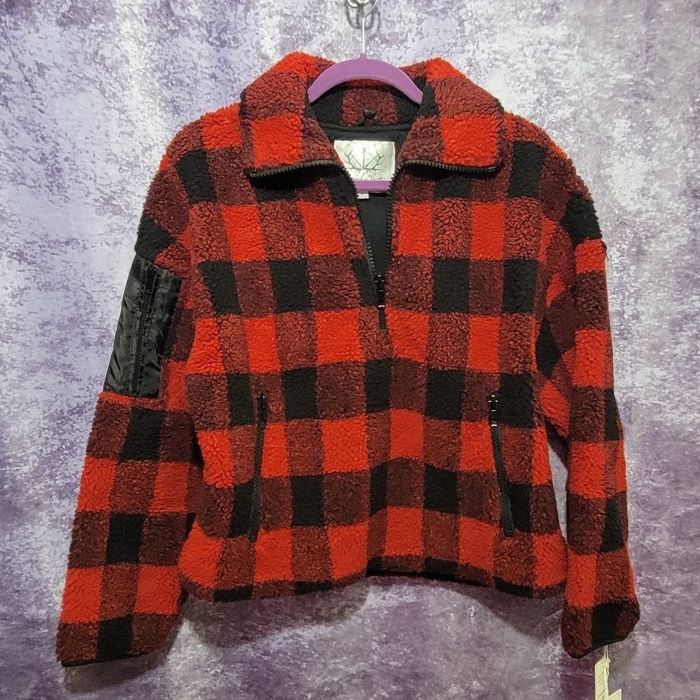 Womens 1/4 Zip Buffalo Plaid Jacket